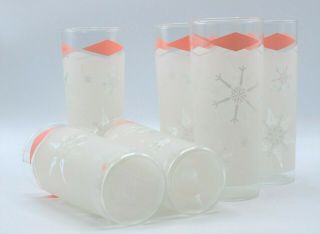6 Vintage Anchor Hocking Pink Diamond Frosted Atomic Snowflake Highball Glasses 2