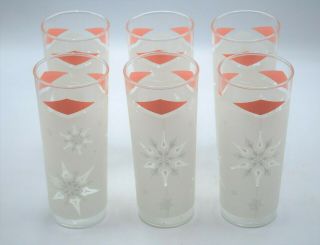 6 Vintage Anchor Hocking Pink Diamond Frosted Atomic Snowflake Highball Glasses 3