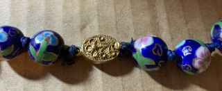 Vintage Chinese Cloisonne Enamel Hand Knotted Blue Beads 26” Necklace. 3