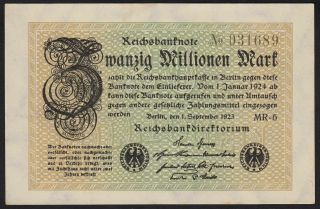 1923 20 Million Mark Germany Vintage Paper Money Banknote Currency Rare In Unc
