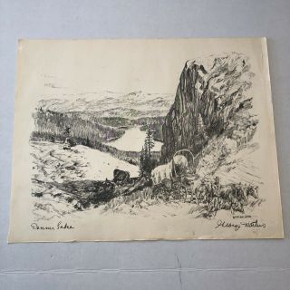 George Mathis Signed Print Of " Donner Lake " 1977 Jean Mathis Vintage