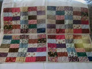 4 Handmade Patchwork Tie Quilted Placemats Floral Vintage Large 12 X 19 Calico