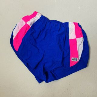 Vintage 90s Asics Tiger Striped Neon Pink Blue Running Shorts USA Made Size L 2