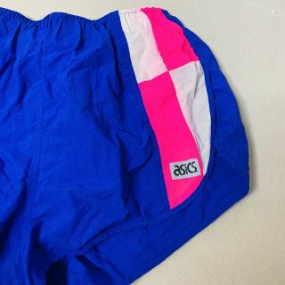 Vintage 90s Asics Tiger Striped Neon Pink Blue Running Shorts USA Made Size L 3