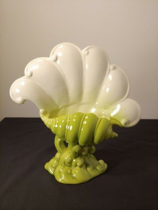 Vintage Royal Haeger Green & White Shell Vase Planter R483