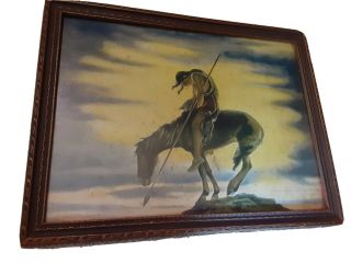 Vintage 1920s End Of The Trail Indian Warrior On Horse.  Framed