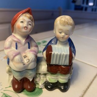 Vintage Salt & Pepper Shakers: Occupied Japan Kids Playing Music Nester 3 Pce