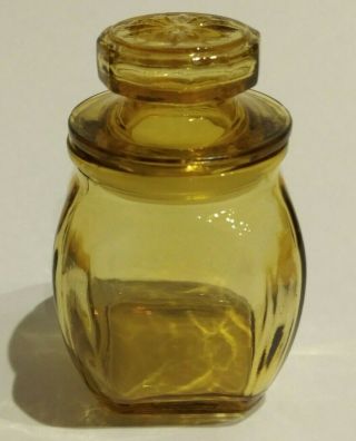 Vintage Small Honey Amber Glass Lidded Apothecary Jar Canister 3 1/2 
