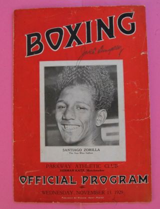 Boxing Program:1929 Tug Phillips V Billy Rose,  Cincinnati,  Signed By Jack Dempsey