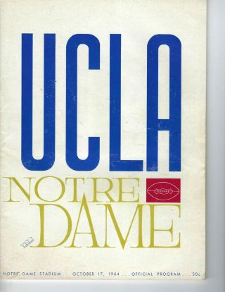 1964 10/17 Football Program Notre Dame Fighting Irish V Ucla Bruins Good