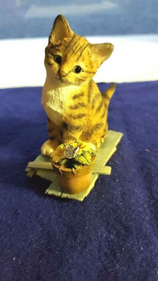 Adorable Vintage Country Artist Kitten Sitting Watching Butterfly
