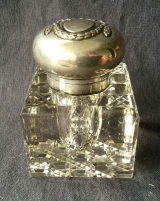 Vintage Antique 800 Silver And Cut Glass Inkwell