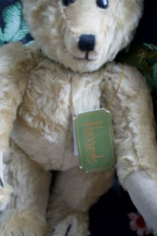 Harrods Knightsbridge Joints Teddy Bear Mohair Beige Green Ribbon Bow 12 inches 3