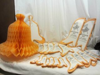Beistle Peach Orange Honeycomb Decorating Bells Wedding Honeymoon Vintage 20 Pc