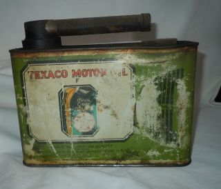 Vtg Antique Texaco Motor Oil " F " Half Gallon Motor Oil Can 1920s? Barn Find