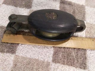Antique Wood Block Tackle Pulley Nautical Farm 1800 