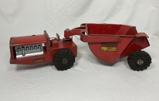 Vintage Antique Pressed Steel Structo Scraper Red Earth Mover Toy Rare Tractor
