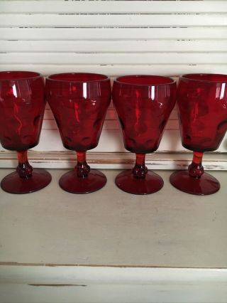 Rare Vintage Ruby Red Glass Goblet Stemware - Set Of 4