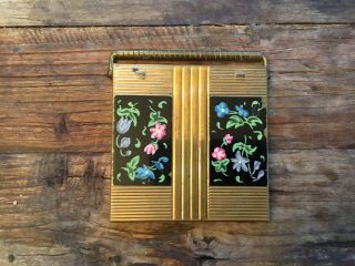 Vintage Volupte’ Mirror Compact Case With Handle Floral Design