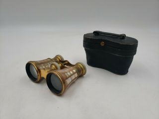 Antique Lemaire Fabt Paris Mother Of Pearl Opera Glasses Binoculars With Case L2