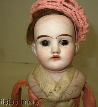 Antique German Bisque Shoulder Head Character Doll Open Mouth Brown Eyes
