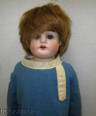 Antique German Ernst Heubach Bisque Head Character Doll Open Mouth Gray Eyes