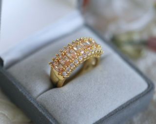 Vintage Jewellery Champagne White Sapphires Antique Gold Deco Jewelry Ring N1/2