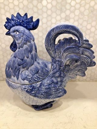 Vintage Blue And White Rooster Cookie Jar Seymour Mann Hand Painted