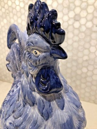 Vintage Blue and White Rooster Cookie Jar Seymour Mann Hand Painted 3