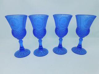 Vintage Avon Glass Goblets Cobalt Blue George Washington Martha - 4 Goblets