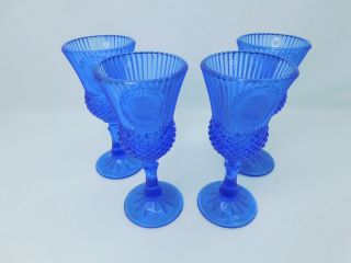 Vintage Avon Glass Goblets Cobalt Blue George Washington Martha - 4 Goblets 2