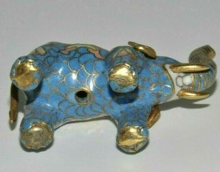 Vintage Brass Cloisonne 4D Elephant Figure Pendant w/ Blue Green Floral Enamel 3