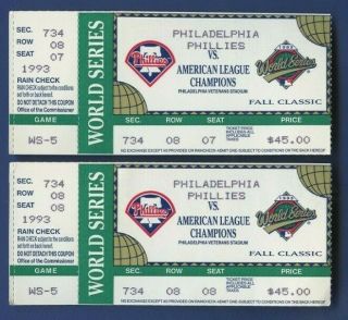 1993 World Series Ticket Stubs (2) Phillies Vs.  Blue Jays Game 5