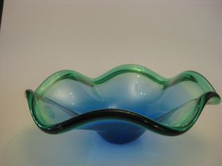 Vintage Art Glass Murano Ruffled Hand Blown Center Piece Bowl