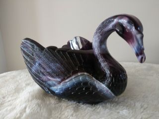 Vintage Imperial Purple Slag Glass Swan Dish