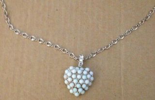 Vintage Turquoise And Rhinestones Heart Shaped Silver Adjustable Necklace - 1980s