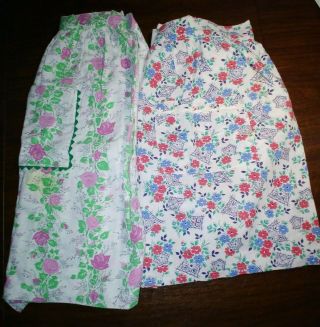 2 Vintage Handmade Feed Sack Fabric Half Aprons,  Pink & Green,  Red & Blue Floral