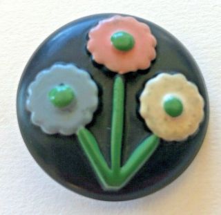Charming Vintage Buffed Celluloid Button - - - Pink Blue White Flower 1 3/16 "