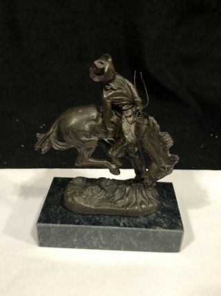 Vintage Remington Bronze Cowboy W/ Horse Sculpture On Marble Base Rodeo?