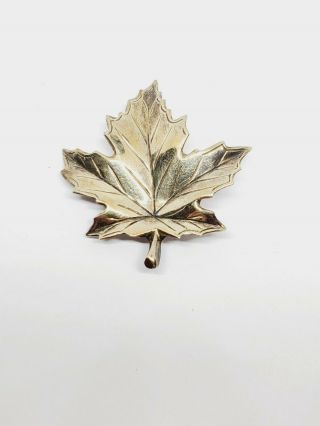 Vintage Sterling Silver Maple Leaf Brooch Pin (signed W/ A B In A Hexagon)