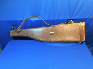 Antique Gun Case Shotgun 30 " Barrel Vtg Mutton Leg Take Down Hard Leather Brown