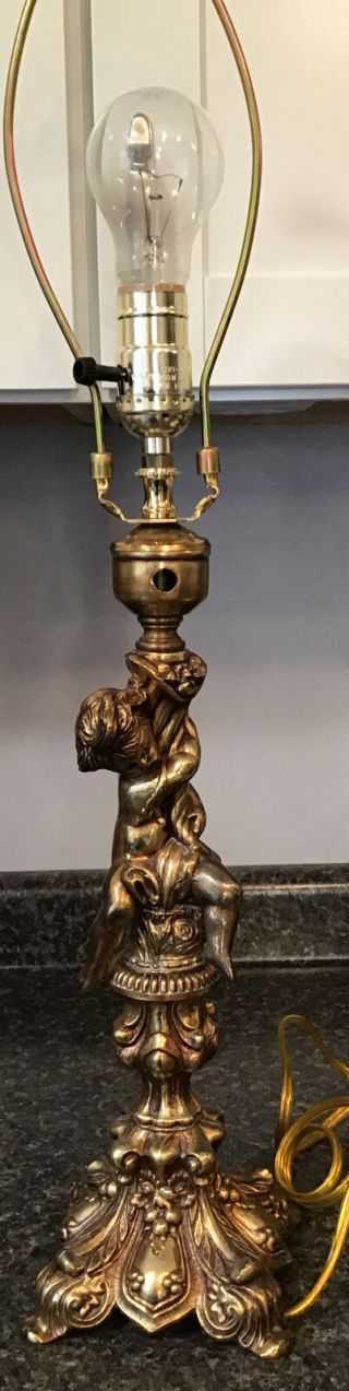 Antique L & L WMC Nude Child/cherub Bronze Lamp 28 3/4 Inches Tall Art Nouveau 2