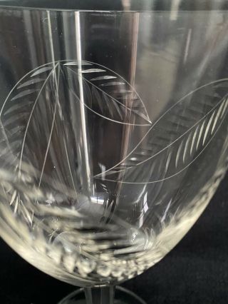 Vintage Crystal Wine Glasses Etched With Leaves.  Set of 9 2