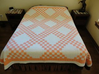 Triple Irish Chain Vintage Antique Quilt Hand Pieced And Quilted 83 X 83 In