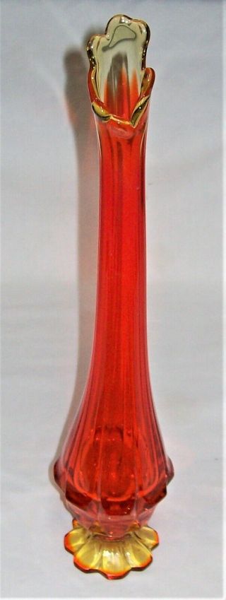 Vintage Fenton Glass Valencia Orange Amberina 15 " Swung Stretch Vase 1969 - 1973