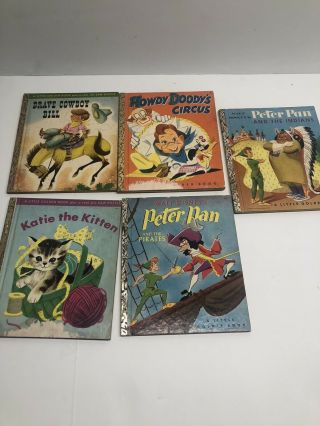 5 Vintage Little Golden Books Katie The Kitten,  Peter Pan And The Indians,  Etc
