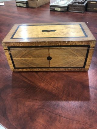 Antique Vintage Estate Wood Trinket Jewelry Box Large Marquetry Inlay Inlaid 10”