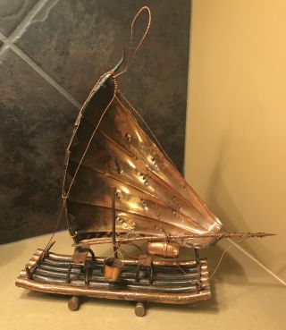 Vintage Copper Log Raft.  Sail.  Art Sculpture