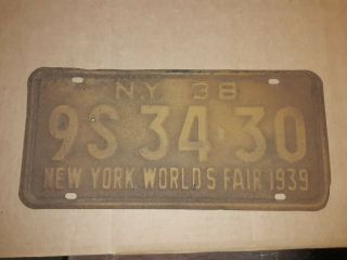 Rare All 1938 York License Plate Worlds Fair 1939