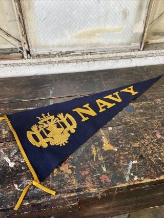 Vintage Us Naval Academy Navy Pennant Wool Felt Large Ww2 1940’s Flag Military